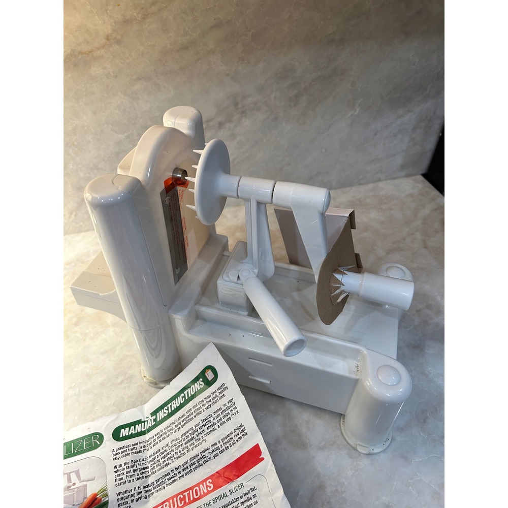 Spiralizer Tri-Blade Vegetable Slicer White Manual Hand Crank Zoodle Maker